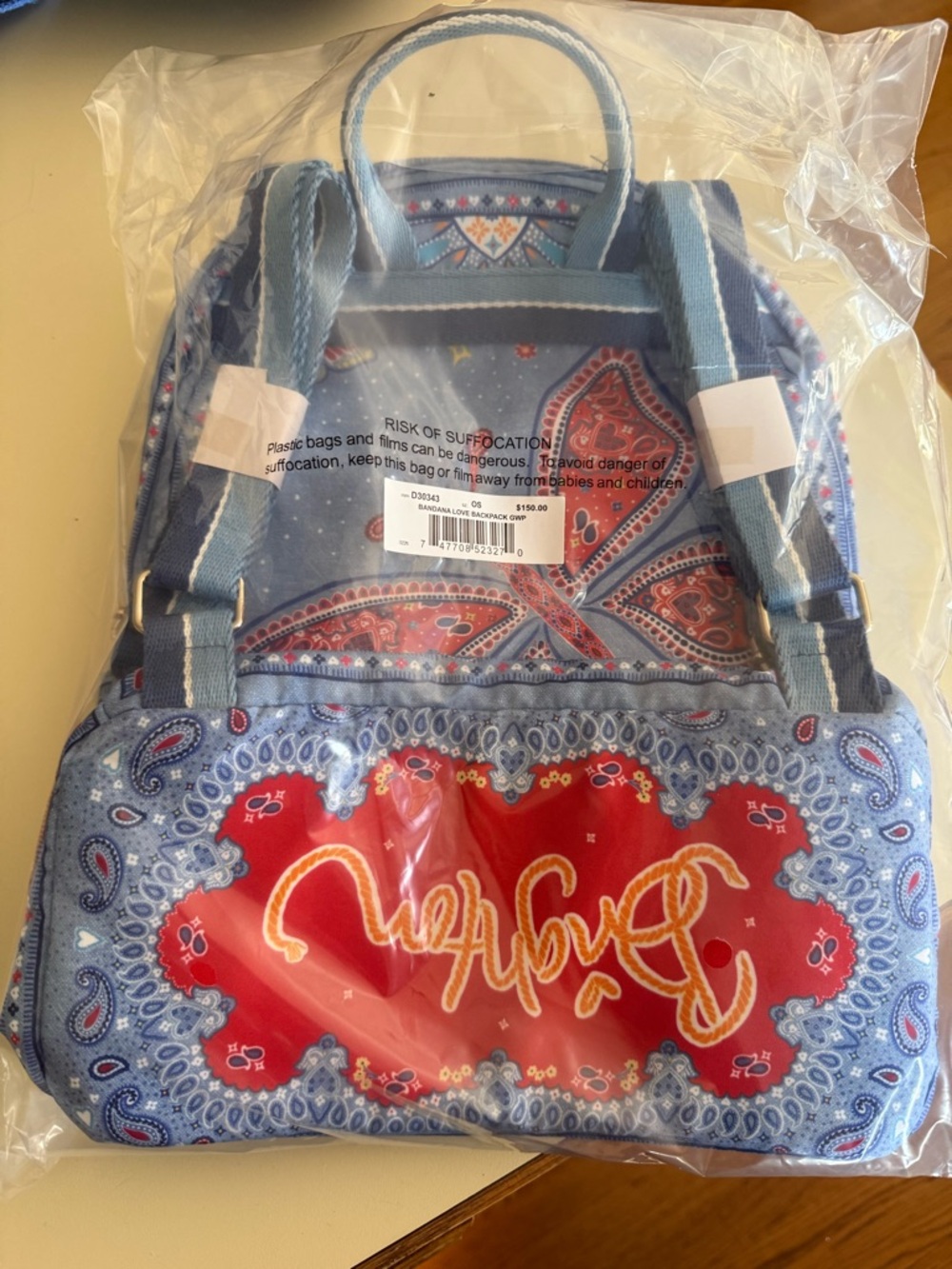 Brighton Blue Bandana-Print Backpack with Red Accent